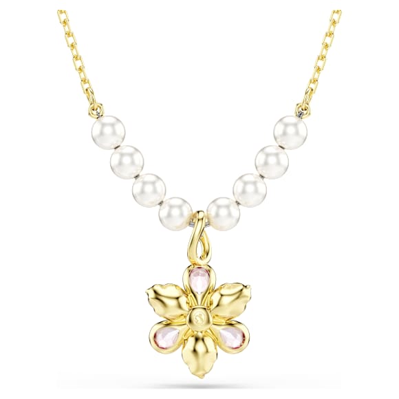 Idyllia pendant, Crystal pearl, Mixed cuts, Flower, Multicolored, Gold-tone plated - Swarovski, 5723140