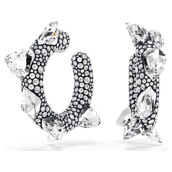 Sublima hoop earrings, Spike, White, Rhodium plated - Swarovski, 5723287