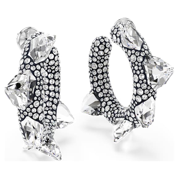 Sublima hoop earrings, Spike, White, Rhodium plated - Swarovski, 5723287