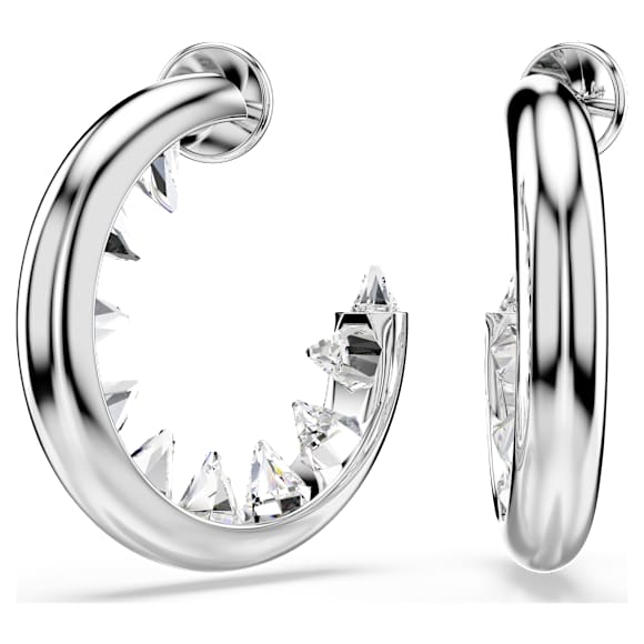 Sublima hoop earrings, White, Rhodium plated - Swarovski, 5723288