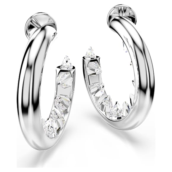 Sublima hoop earrings, White, Rhodium plated - Swarovski, 5723288
