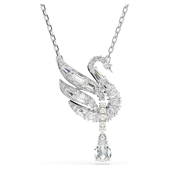 Swan 鏈墜, 天鵝, 白色, 鍍白金色| Swarovski