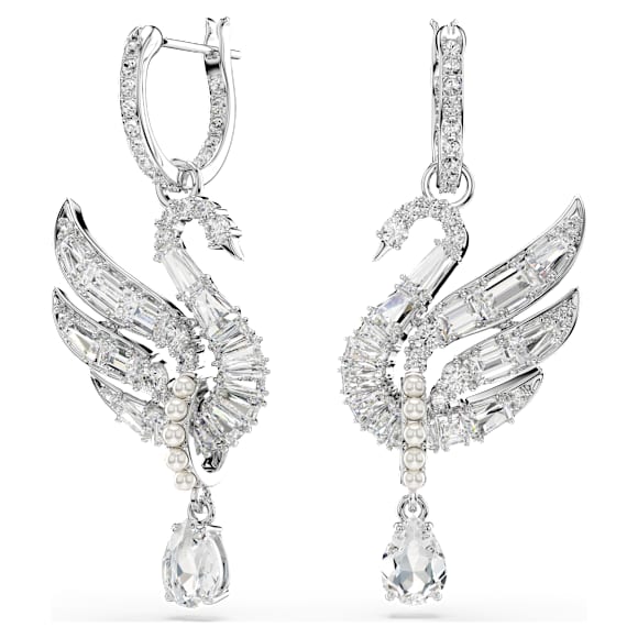 Swan ピアス, スワン, ホワイト, ロジウム・プレーティング | Swarovski