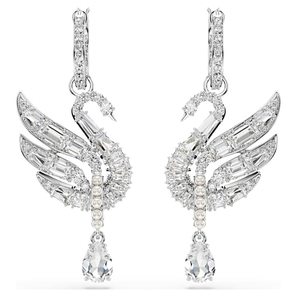 Swan ต่างหู, หงส์, ขาว, เคลือบโรเดียม - Swarovski, 5723388