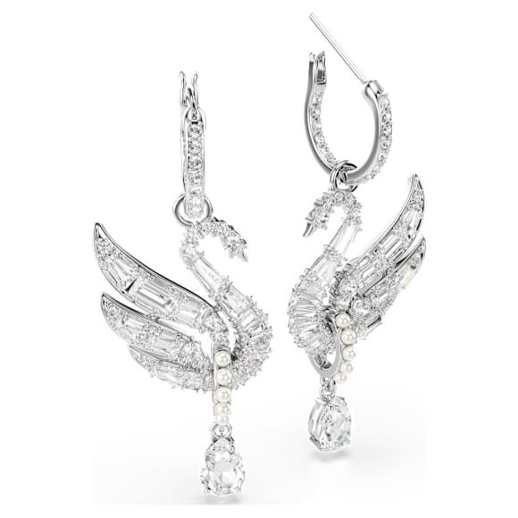 Swan ต่างหู, หงส์, ขาว, เคลือบโรเดียม - Swarovski, 5723388