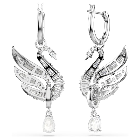 Swan earrings, Swan, White, Rhodium plated - Swarovski, 5723388