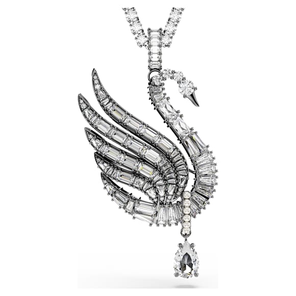 Swan pendant and brooch, Swan, White, Ruthenium plated - Swarovski, 5723411