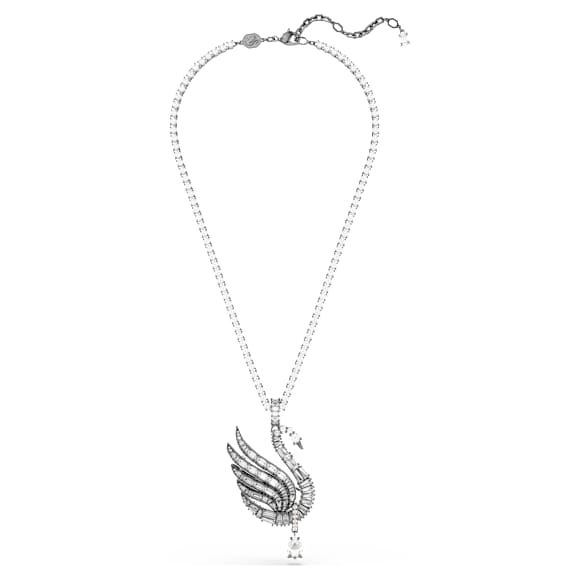Swan pendant and brooch, Swan, White, Ruthenium plated - Swarovski, 5723411