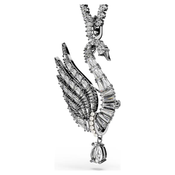 Swan pendant and brooch, Swan, White, Ruthenium plated - Swarovski, 5723411