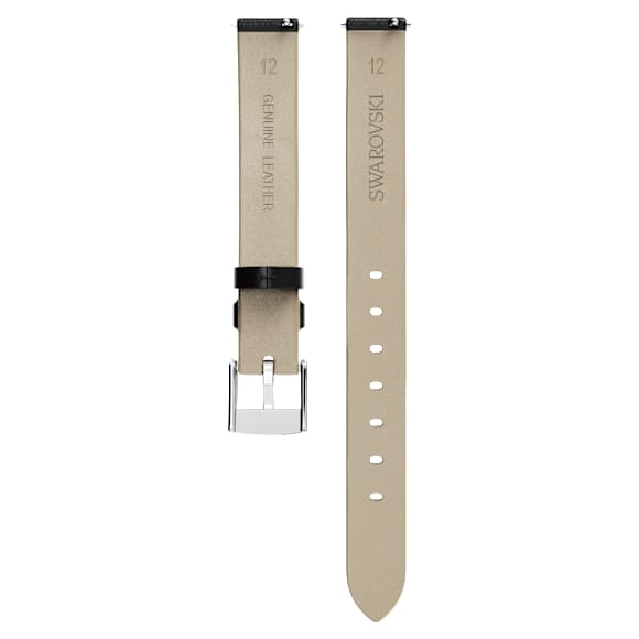 Klockarmband, 12 mm bredd, Läder, Svart, Rostfritt stål - Swarovski, 5723412