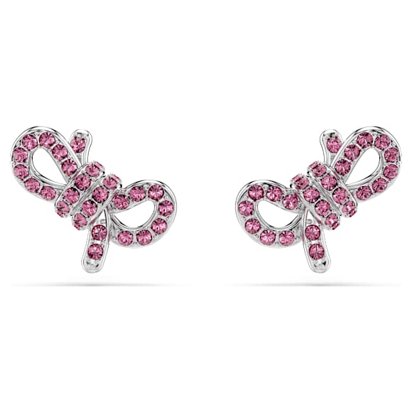 Lifelong Bow 耳釘, 蝴蝶結, 粉紅色, 鍍白金色 - Swarovski, 5723557