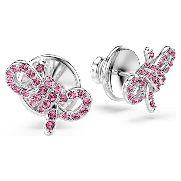 Lifelong Bow 耳釘, 蝴蝶結, 粉紅色, 鍍白金色 - Swarovski, 5723557