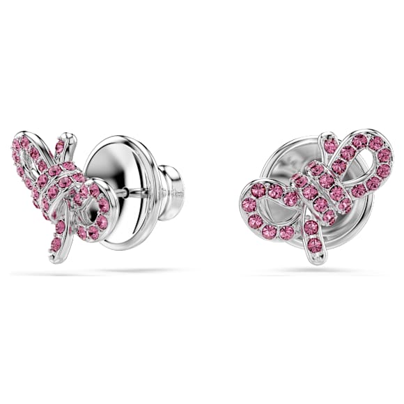 Lifelong Bow 耳釘, 蝴蝶結, 粉紅色, 鍍白金色 - Swarovski, 5723557