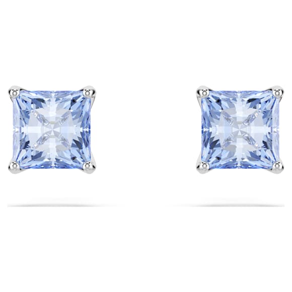 Matrix stud earrings, Square cut, Blue, Rhodium plated - Swarovski, 5723561