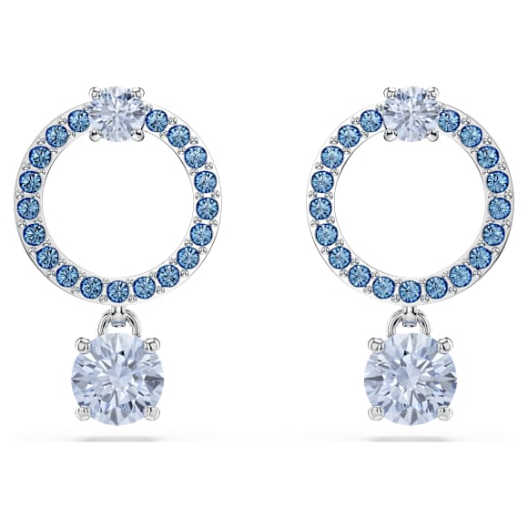 Attract drop earrings, Round cut, Blue, Rhodium plated - Swarovski, 5723563