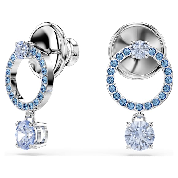 Attract drop earrings, Round cut, Blue, Rhodium plated - Swarovski, 5723563