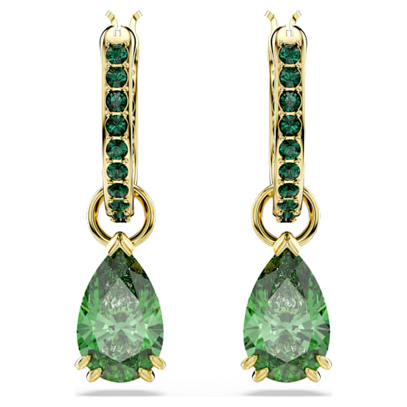 Attract drop earrings, Pear cut, Green, Gold-tone plated - Swarovski, 5723564