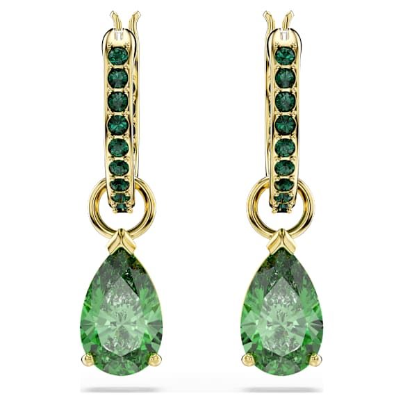 Brincos compridos Attract, Lapidação pera, Verde, Acabamento em ouro de 18 quilates - Swarovski, 5723564