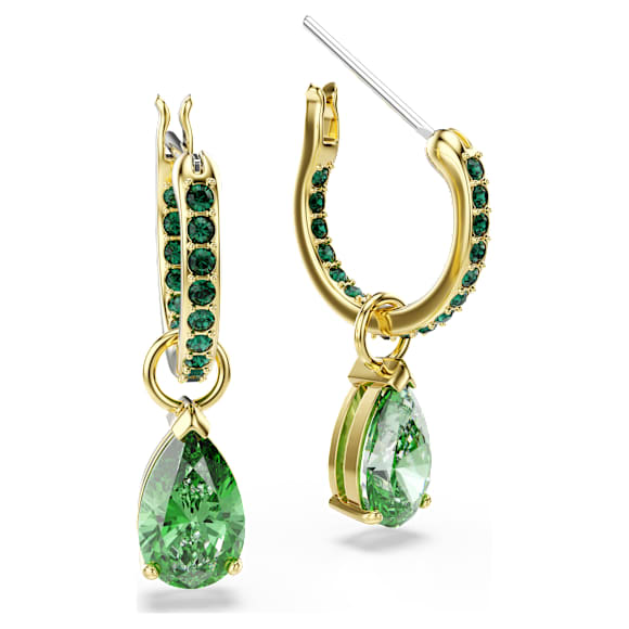 Attract 水滴形耳環, 梨形切割, 綠色, 鍍金（金色飾面） - Swarovski, 5723564