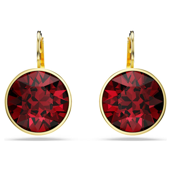 Bella 드롭 이어링, 라운드 컷, 레드, 골드 톤 플래팅 - Swarovski, 5724288