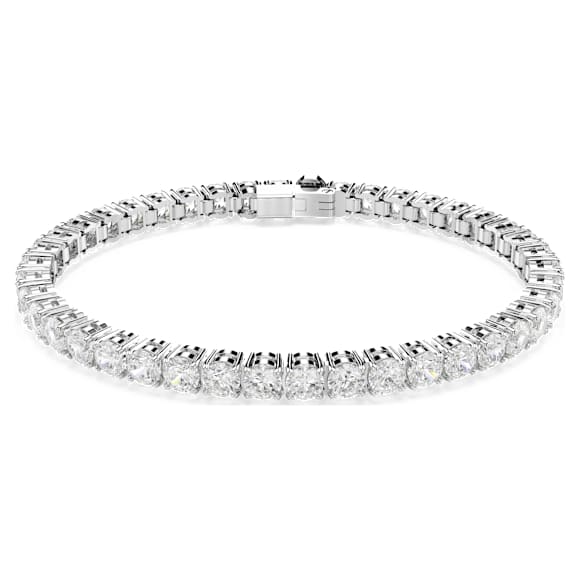 Matrix Tennis 手鏈, 圓形切割, 白色, 鍍白金色 - Swarovski, 5724480