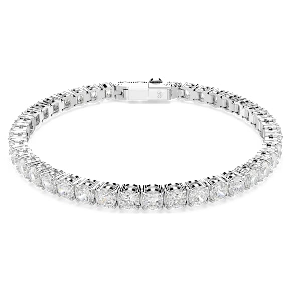 Matrix Tennis bracelet, Round cut, White, Rhodium plated - Swarovski, 5724480