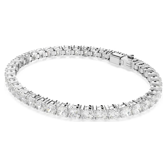 Matrix Tennis bracelet, Round cut, White, Rhodium plated - Swarovski, 5724480