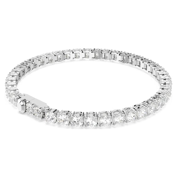Matrix Tennis bracelet, Round cut, White, Rhodium plated - Swarovski, 5724480