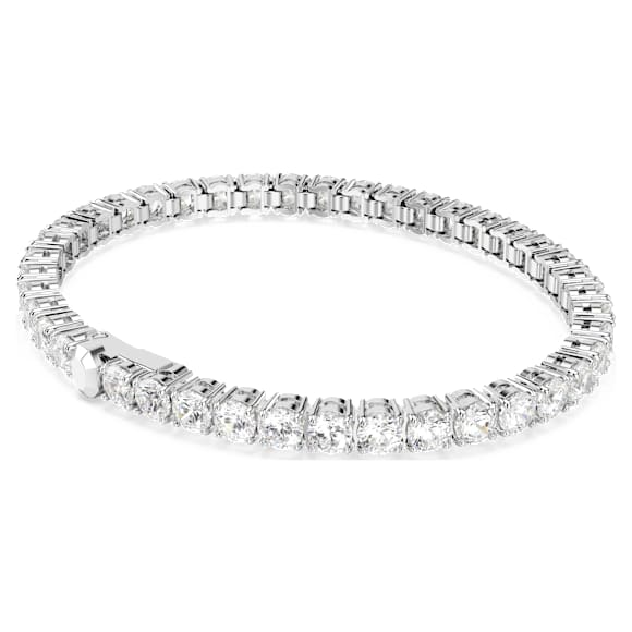 Matrix Tennis bracelet, Round cut, White, Rhodium plated - Swarovski, 5724480