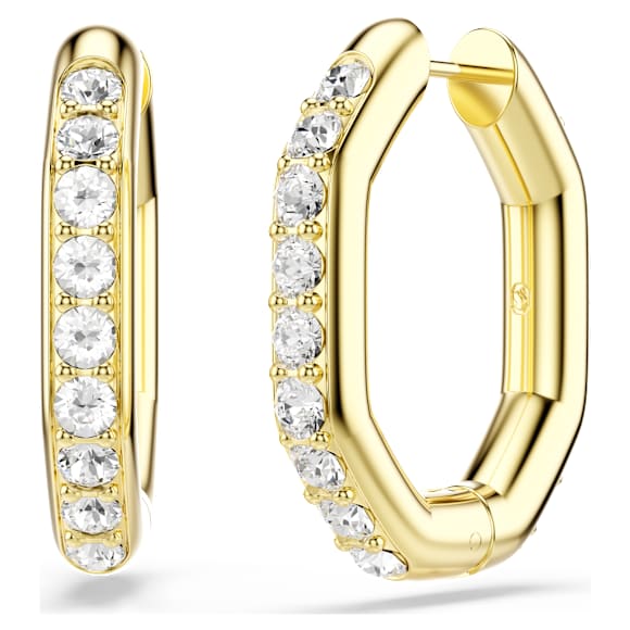 Dextera hoop earrings, Octagon shape, Round cut, White, Gold-tone plated - Swarovski, 5724584