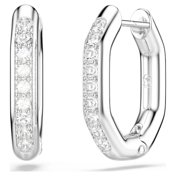 Kruhové náušnice Dextera, Osmihranný tvar, Kulatý výbrus, Bílá, Pokoveno rhodiem - Swarovski, 5724585