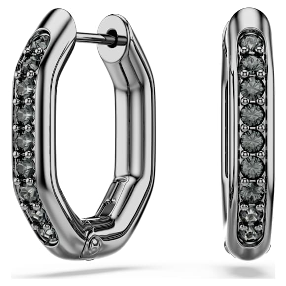 Dextera hoop earrings, Octagon shape, Round cut, Black, Ruthenium plated - Swarovski, 5724586