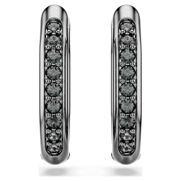 Dextera hoop earrings, Octagon shape, Round cut, Black, Ruthenium plated - Swarovski, 5724586