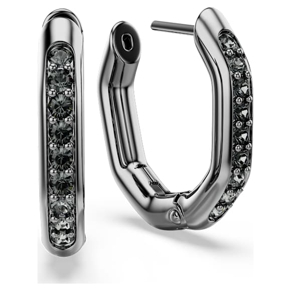 Dextera フープピアス, オクタゴンシェイプ, ラウンドカット, ブラック, ルテニウム・プレーティング - Swarovski, 5724586