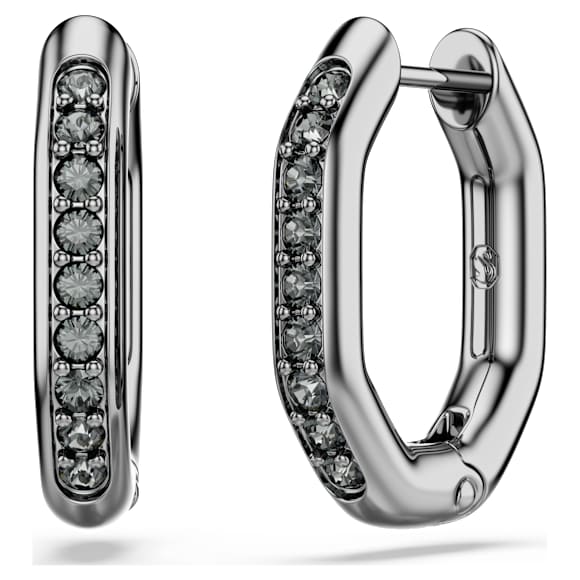 Dextera hoop earrings, Octagon shape, Round cut, Black, Ruthenium plated - Swarovski, 5724586