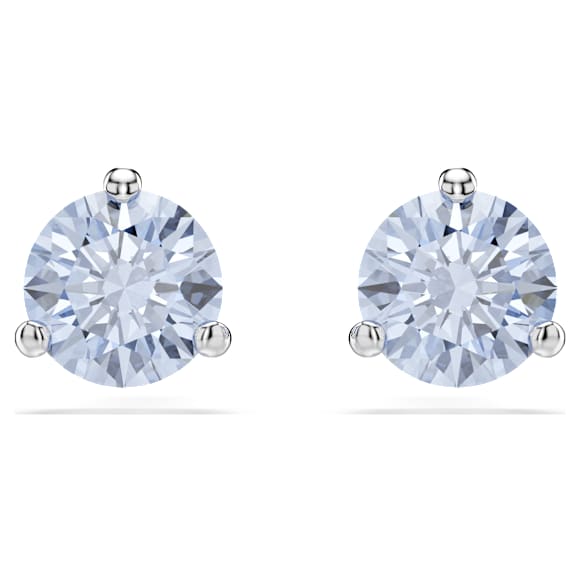 Solitaire ต่างหูเม็ดเดี่ยว, เจียระไนทรงกลม, น้ำเงิน, เคลือบโรเดียม - Swarovski, 5725002