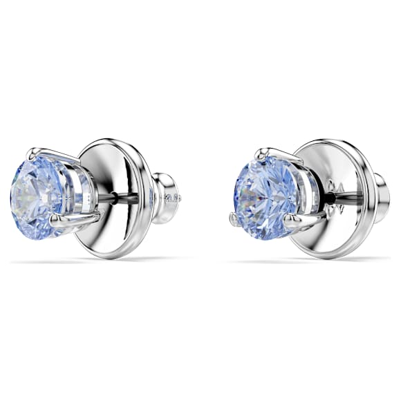 Solitaire ต่างหูเม็ดเดี่ยว, เจียระไนทรงกลม, น้ำเงิน, เคลือบโรเดียม - Swarovski, 5725002