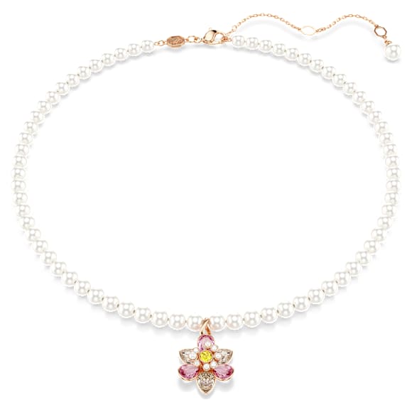 Idyllia pendant, Crystal pearl, Mixed cuts, Flower, Multicolored, 18K rose gold finish - Swarovski, 5725739