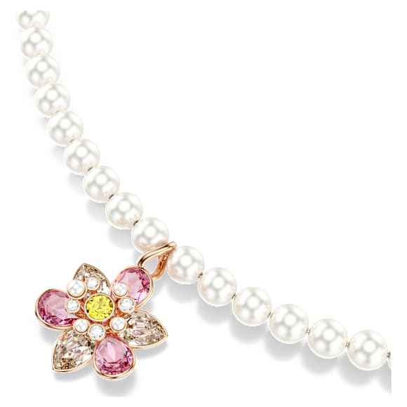 Idyllia pendant, Crystal pearl, Mixed cuts, Flower, Multicoloured, Rose gold-tone plated - Swarovski, 5725739