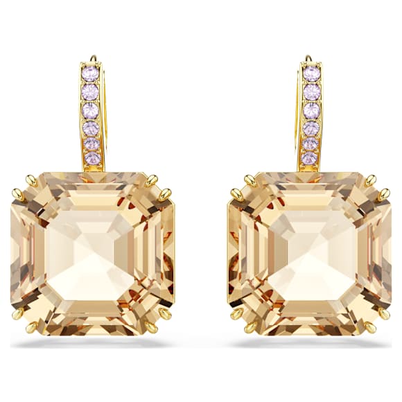 Millenia 水滴形耳環, 混合式切割, 焦糖色, 鍍金（金色飾面） - Swarovski, 5725744