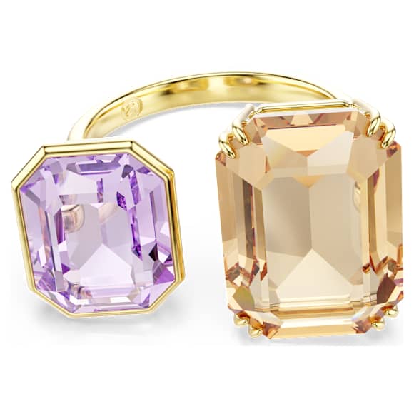 Millenia open ring, Octagon cut, Multicolored, 18K gold finish