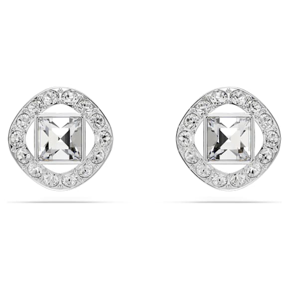 Una Angelic stud earrings, Square cut, White, Rhodium plated - Swarovski, 5725801