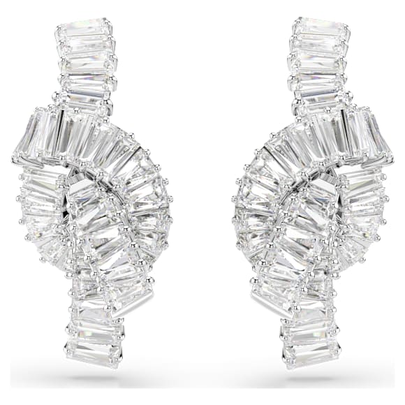 Suknjice za uhane Matrix, Bagetni rez, Vozel, Beli, Prevleka iz rodija - Swarovski, 5727040