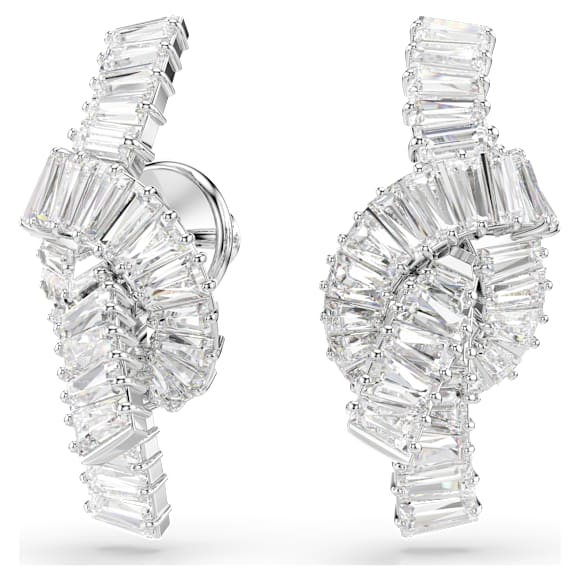Suknjice za uhane Matrix, Bagetni rez, Vozel, Beli, Prevleka iz rodija - Swarovski, 5727040