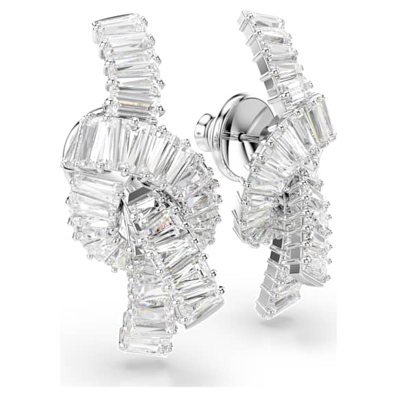 Suknjice za uhane Matrix, Bagetni rez, Vozel, Beli, Prevleka iz rodija - Swarovski, 5727040