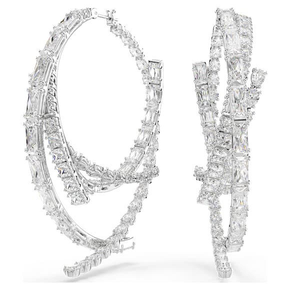 Obročasti uhani Matrix, Mešani rezi, Beli, Prevleka iz rodija - Swarovski, 5727098