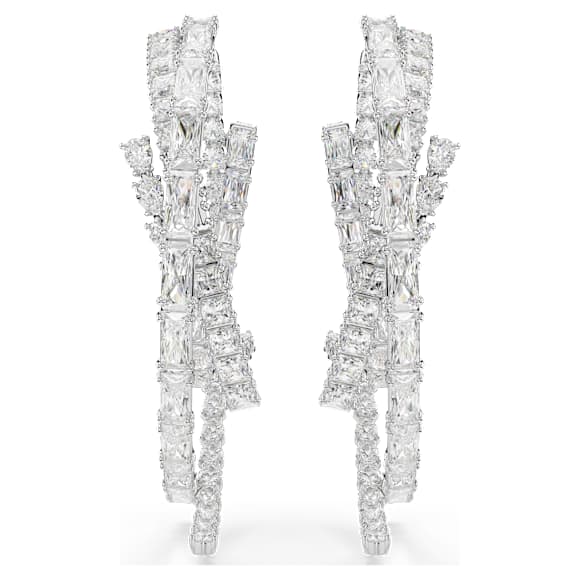 Obročasti uhani Matrix, Mešani rezi, Beli, Prevleka iz rodija - Swarovski, 5727098