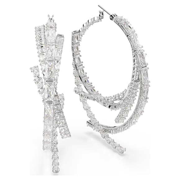 Obročasti uhani Matrix, Mešani rezi, Beli, Prevleka iz rodija - Swarovski, 5727098