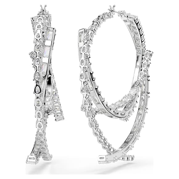 Obročasti uhani Matrix, Mešani rezi, Beli, Prevleka iz rodija - Swarovski, 5727098