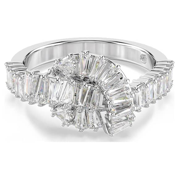 Matrix ring, Baguette cut, Knot, White, Rhodium plated - Swarovski, 5727112